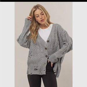Cozy Gray Cable Knit Cardigan